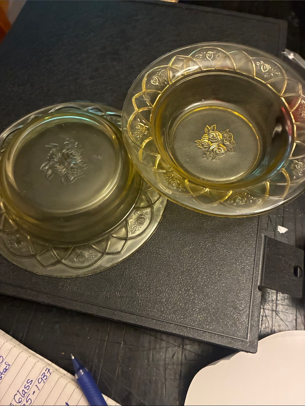 Yellow Vintage Federal Glass Rosemry Salad/Dessert Bowls - Set of 2-